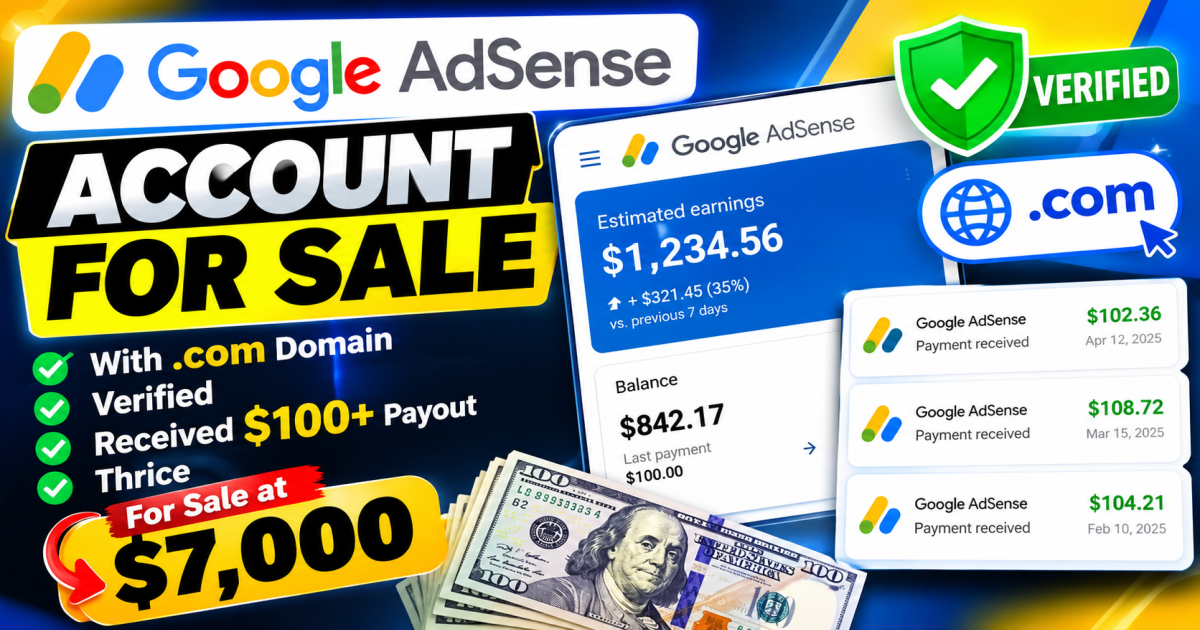 Google AdSense Account + .COM Domain for Sale
